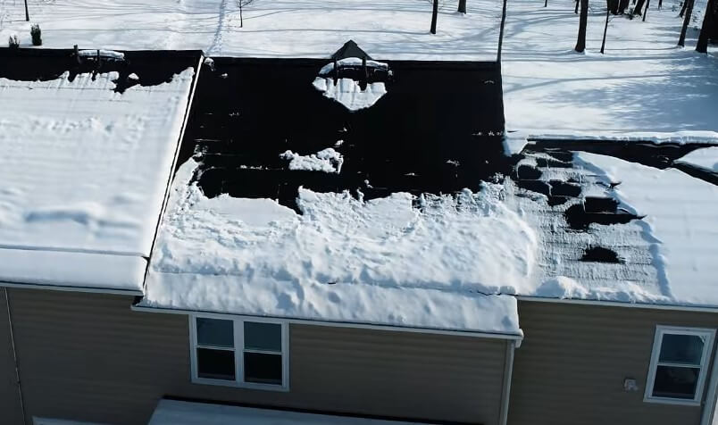 Solar panel roof covered in snow