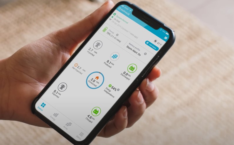 Man holding a phone, checking solar system output